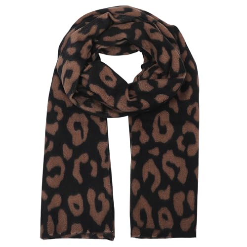 Ziona Damen Schal XXL kuschelig warm Leopardenmuster Oversize groß weich Winterschal Herbstschal elegant 20% Wolle 80% Viskose Leo Print 186×70 cm (Braun-Schwarz)