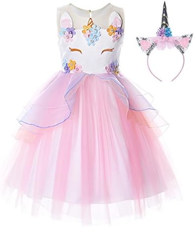 JerrisApparel Flower Girls Unicorn Costume Pageant Princess Party Dress (6 Years, Pink)