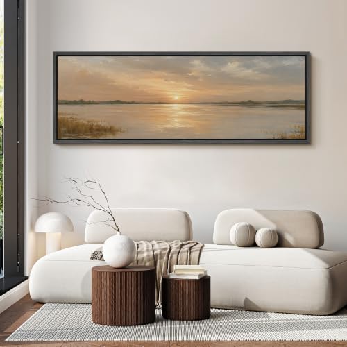 Image of MUDECOR Large Framed Canvas Print Wall Art River Sunset for Living Room
