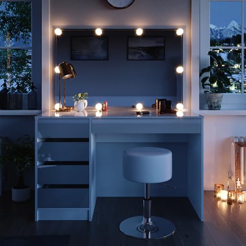 Schminktisch Vicco Sherry in Weiß mit LED-Beleuchtung und Hocker