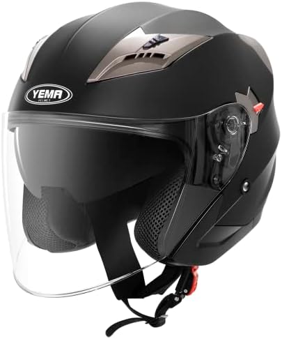 Motorcycle Open Face Helmet DOT Approved - YEMA Helmet YM-627 Motorbike Moped Jet Bobber Pilot Crash Chopper 3/4 Half Helmet with Sun Visor for Adult Men Women - Matte Black,Small