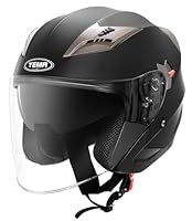 Jethelme Rollerhelm Sturzhelm Chopper Helm - YEMA YM-627 Motorradhelm ECE mit Doppelvisier Sonnenblende für Damen Herren Erwachsene-Schwarz Matt-L
