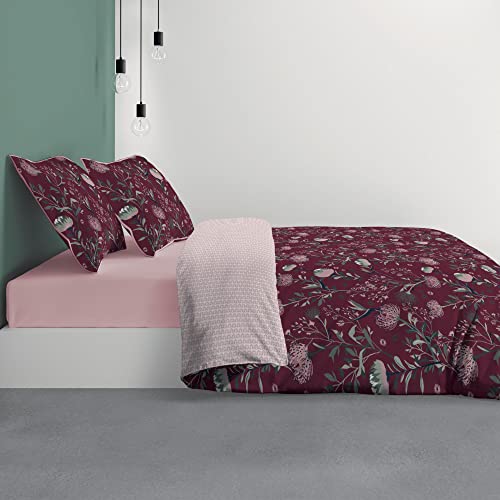 Les Ateliers du Linge - Parure Phytea pour lit Double - 240 x 220 cm - Housse de Couette à Boutons Pression et 2 taies d'oreiller 63x63 cm à Rabat - 100% Coton 57 Fils - Motif imprimé Fleuri Cover
