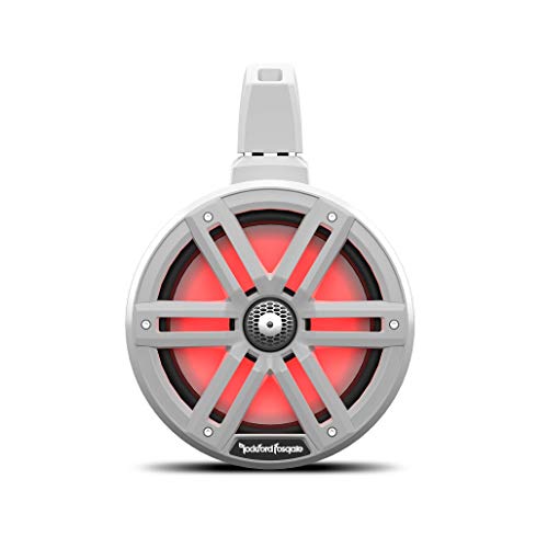 Image of Rockford Fosgate M2WL-8 Color Optix 8 inch Wake Tower Cans - White (Pair) | 2-way Marine Speakers, 250 Watts RMS / 1000 Watts Peak, Sport and Stainless Grilles, Multicolor LED Lighting Experience