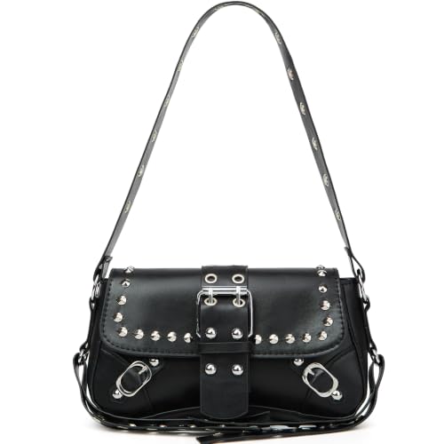 Image of Women's Y2K Purse Shoulder Bag Top Handle Handbag Small Punk Hobo Clutch Purses Bags Trendy Trendy Leather Buckle Punk Purses