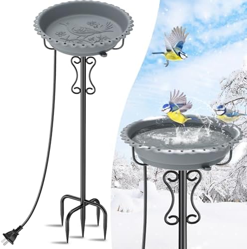 Heated Bird Bath for Outside Winter,100W Thermostat Control Birdb...