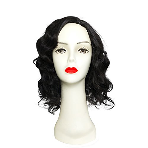Namecute Wig Shoulder Length Curly Wig Heat Resistant Synthetic Black Wigs for Women + Free Wig Cap