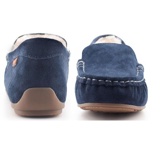 Parfeying Women's Sheepskin Moccasin Slippers Cow Suede Memory Foam Driving Style Loafers3