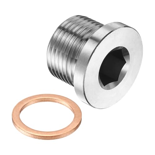 PATIKIL M22 x 1.5 Metric Pipe Plug Fitting, 304 Stainless Steel Internal Hex Head Socket Pipe Cap Adapter Connector with Copper Washer for Sealing Oil Gas Water