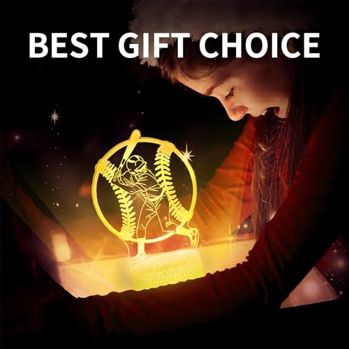 Image of BASSI Baseball Gift 3D Night Light for Kids - 16 Colors & Flashing Modes with Remote Control Opreated Dimmable - Baseball Player Decor - Christmas Birthday Gifts for Boys Girls Sport Fans