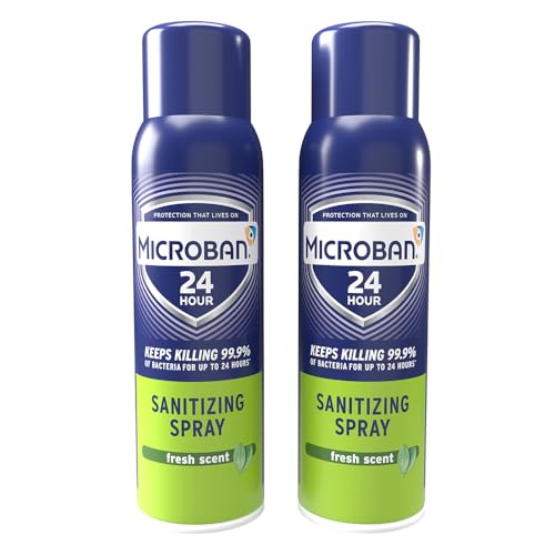 MICROBAN Sanitizing Spray, 15 oz., 2 Pack, Fresh Scent, Disinfects, Sanitizes, Eliminates Odors, and...