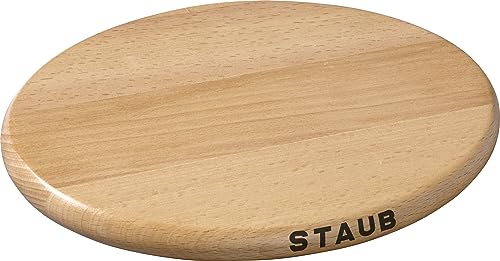 STAUB Magnetischer Holz-Untersetzer, oval, 15x11 cm, Für alle magnetischen Töpfe und Pfannen, Buche-Holz, Braun – Ansicht 1