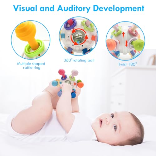 Image of Baby Teething Toys, Baby Teether Montessori Sensory Toys for 0-6 6-12 Months, Boy Girl Gifts for Infant Newborn Toddler 0 3 6 9 12 18 Months, Easter Basket Stuffers Gifts - White