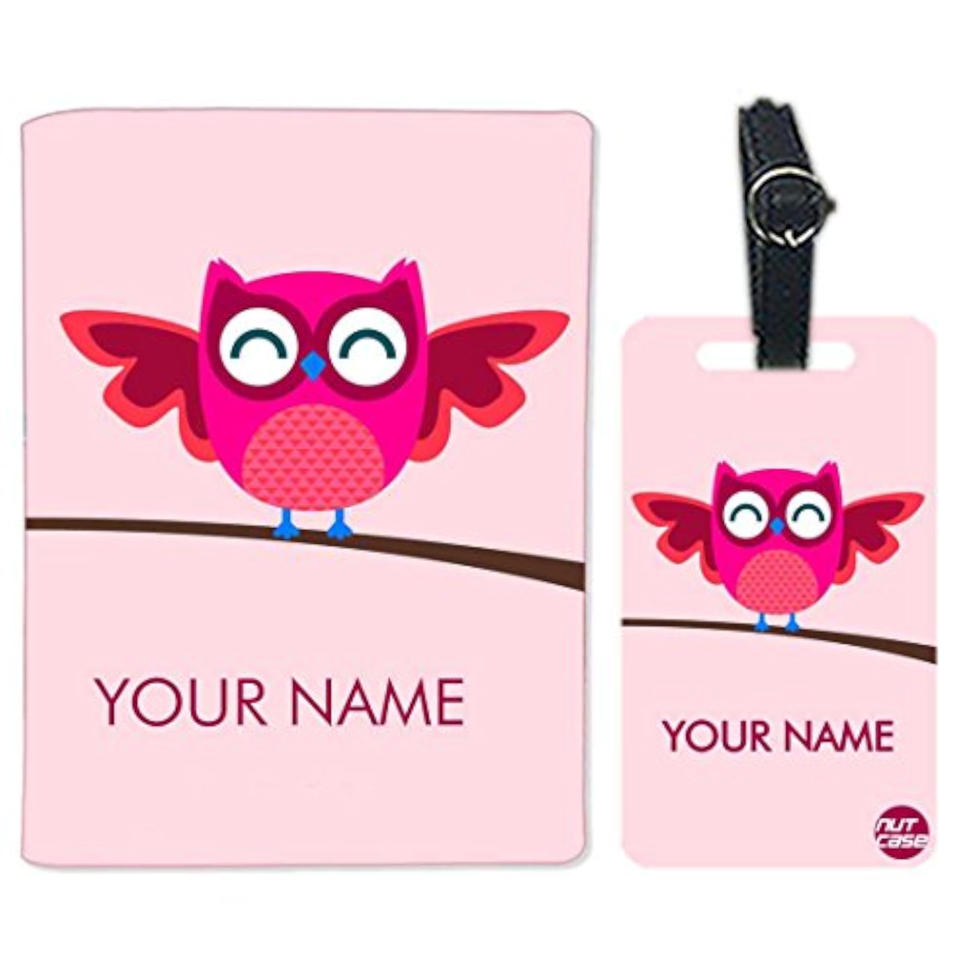 Personalized Pink Owl Passport Cover & Luggage Tag Set