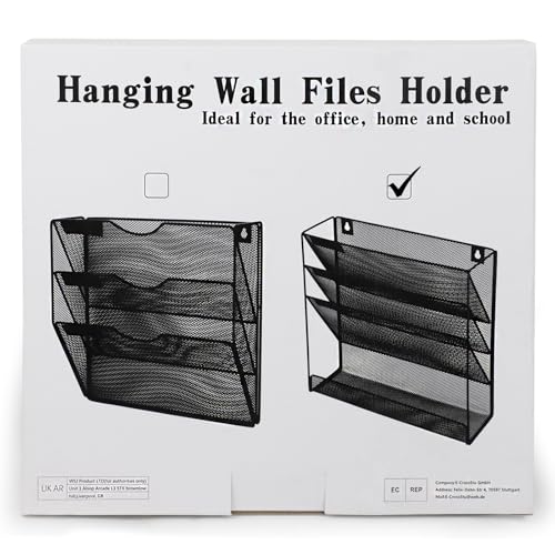 IOUGDSEC Hängeregal Mit 4 Etagen - A4-Netzstoff für Zeitschriften, Dokumente, Post-Organizer - Langlebiges Metallgeflecht Dokumenten-Wand-Organizer, Schreibtisch-Aufbewahrung