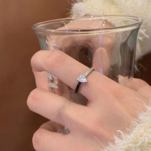 Strong As Fck Heart Enamel Ring, S925 Fck It And Begin Again Ring Black Heart-Cut Half Enamel Zircon Inlaid Inspirational Rings Adjustable Friendship Jewelry for Women2