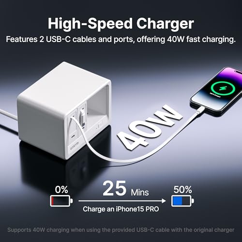 Gitryin 10-in-1 Desktop Charging Station with 2 Retractable Wall Chargers, 40W USB-C Power Strip with 6 AC, 2 USB C, 2 Type-C 33.5in Cables, Extension Cord with 1020J Surge Protection for Home Office by Gitryin - Image 2