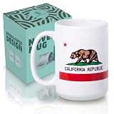 Artisan Owl California Republic Bear Flag Iconic Coffee Mug – 15 oz Large Vintage Ceramic California Bear Cup for Adults State Souvenir