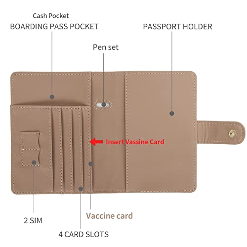 Ln Love Nest Passport Holder Passport And Vaccine Card Holder Combo Passport Wallet Passport Cover Passport Case Rfid Blocking Marble Mixcolor Leather Passport Holder Women Men Family (Brown) #TOP2