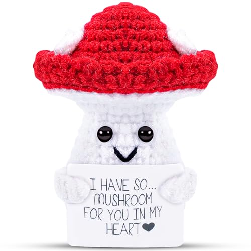 Image of Hoedia Handmade Emotional Pickle Gift, Cucumber Crochet Doll Inspirational Gifts with Cards, Cute Knitted Funny Support Pickle Potato Friend Birthday (Emotional Mushroom)