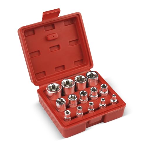 Lot de 14 douilles E-TORX de qualité supérieure - Kit de douilles Torx externes professionnelles - Étui de rangement inclus - Jeu de douilles Torx extérieures - E4 -...