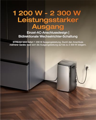 ECOFLOW STREAM Max 1,92kWh Balkonkraftwerk Speicher 2 MPPT 1800W Solareingang 1200W bidirektional 6000 Zyklen Plug&Play