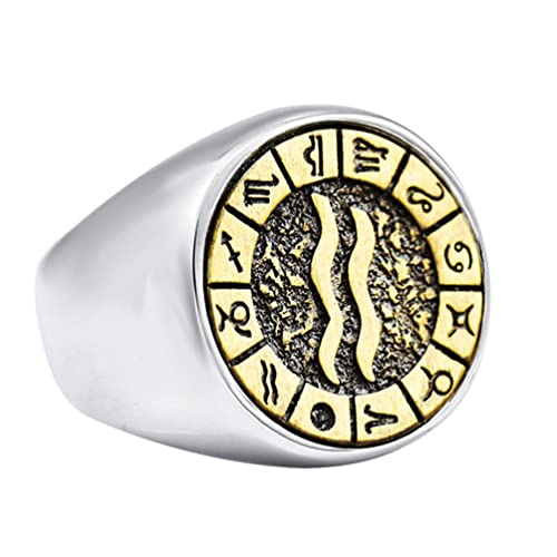Image of Unisex 12 Constellation Zodiac Sign Signet Ring | Stainless Steel, Hip Hop Sign Signet, Horoscope Astrology Jewelry, Birthday Gift