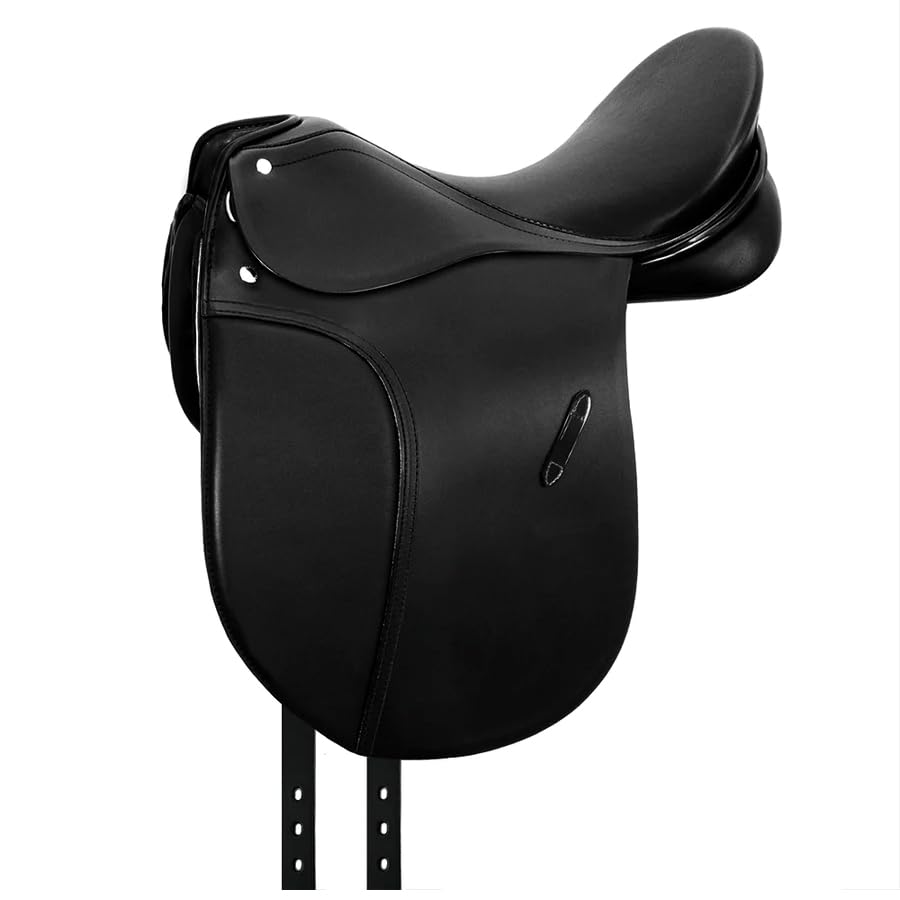 Sillín inglés de piel vacuna con cubierta completa Softie Horse de 13 a 19 pulgadas, color negro ST-025