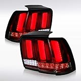 Autozensation Compatible with Ford Mustang 1999-2004, Red Smoke Lens Sequential LED Bar Tail Lights,...