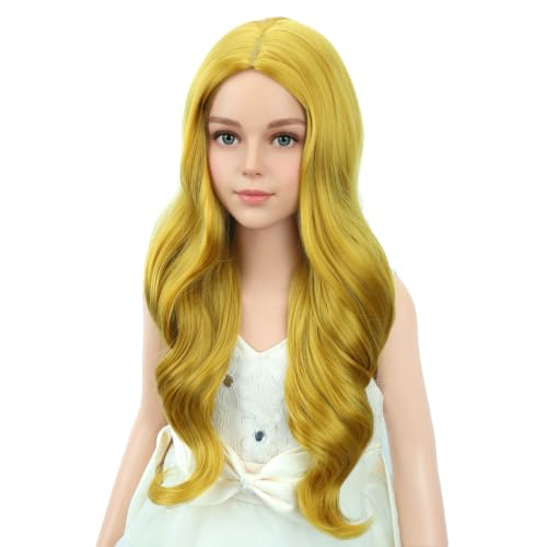 Image of PATTNIUM Gold Blond Wig for Kids Girls Long Wavy Curly Wig Yellow Wigs Synthetic Halloween Party Cosplay Wigs
