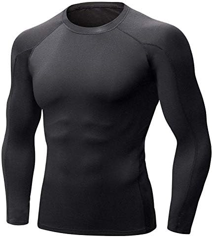 Men Thermal Compression Athletic Sports Ultra Soft Fleece Lined Long Sleeve Cold Weather Winter Warm Base Layer Top (Black, Small)