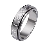 Width: 0.2"(5mm) HIJONES Para Hombre Acero Inoxidable Buddhha Mantra Suerte Ruleta Anillo Plata Tamaño 25