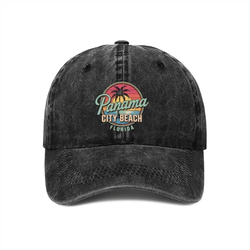 Panama City Beach Florida Baseball Cap, Washed Cotton, Black