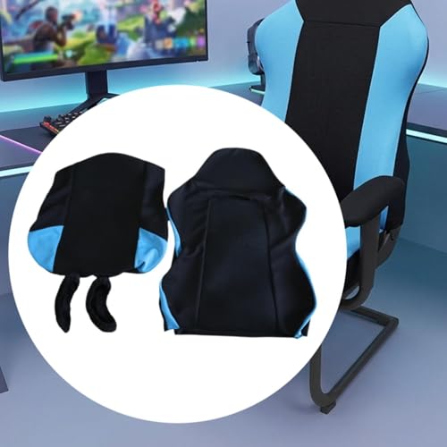 Funda para silla de oficina giratoria negra y azul de 4 piezas con cubiertas de reposabrazos 5