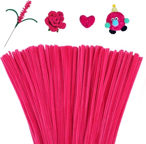 Image of Pipe Cleaners Craft, Pipe Cleaners Chenille Stem Fuzzy Sticks Craft Supplies for flowers making, Home DIY (Dark Pink, 200pc)