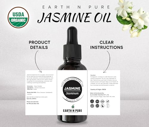 Image of Earth N Pure Jasmine Essential Oil for Aromatherapy With Glass Dropper| 15 ML