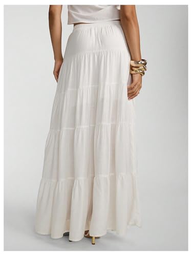 SOLY HUX Women's Ruffle Maxi Skirts Tie Front Elastic Waist Boho Flowy Flared Tiered Skirt3