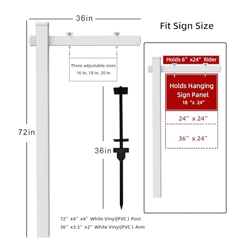 Qikdesign Vinyl PVC Real Estate Sign Post with Flat Cap 6' Tall - White Realtor Yard Sign Post - 36" Arm Holds Up to 24" Sign (No Sign), 2-Pack by Qikdesign - Image 2