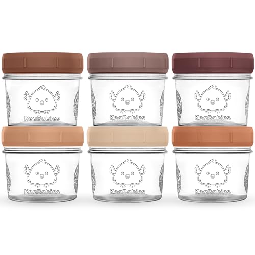 Image of KeaBabies 6pk 4oz Glass Baby Food Containers with Lids - Leak-Proof, Microwavable Small Glass Jars, Baby Purees & Toddler Snack Storage Containers, BPA-Free, Dishwasher & Freezer Safe (Terracotta)