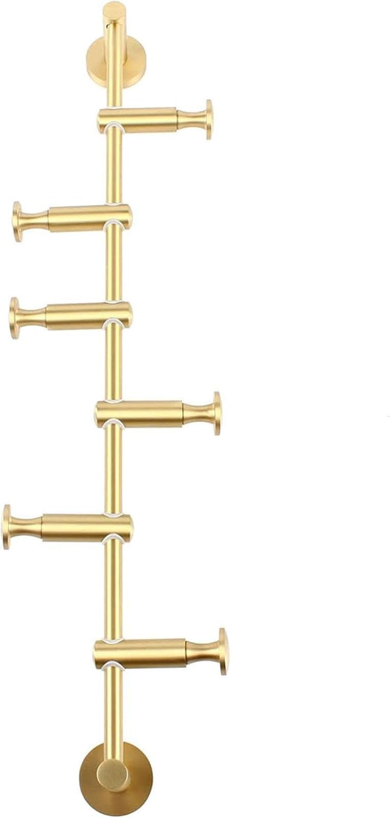 Perchero Vertical de Pared, Moderno Perchero de Pared, Perchero Dorado, 6 Ganchos Elegantes de latón, Percha Que Ahorra Espacio para Bufandas, Ropa, Bolsos,Gold