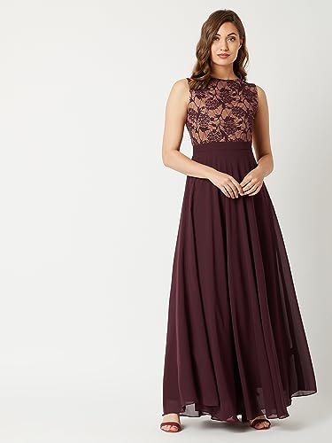 Image of Miss Chase Women's Round Neck Cap Sleeves Lace Knee -Long Skater Dress