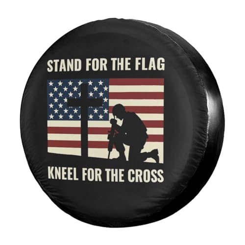 Image of Stand for The Flag, Kneel for The Cross Spare Tire Cover Dust-Proof Wheel Tire Cover Fit Trailer, RV, SUV and Many Vehicle 14 Inch