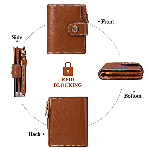 FALAN MULE Genuine Leather Small Wallet for Women, RFID Blocking, Compact Size, Brown4