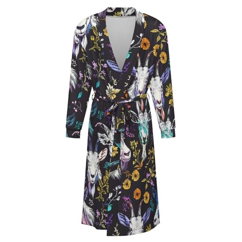 Goat And Flowers Soft Robe Long Sleeve Bathrobes V Neck Sleepwear Spa Robes with Belt Men Woman4