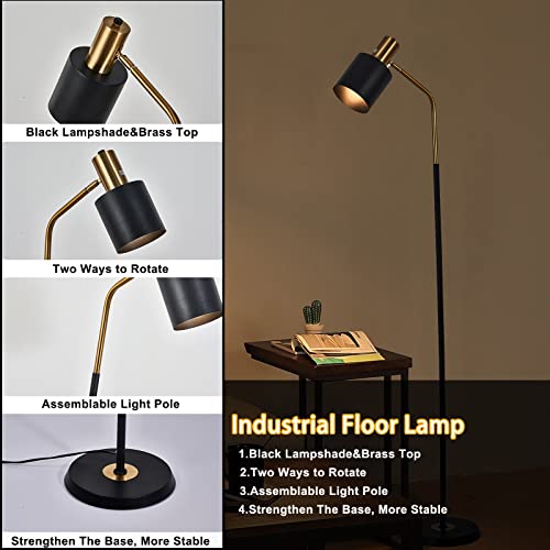 O'neeldy Modern Led Industrial Floor Lamps For Living Room, 12W Home Floor Reading Lamp, 3-Way Dimmable Bedroom Corner Night Light, 360° Rotatable Lamp Shade, 63'' Tall - Bulb Included #TOP2