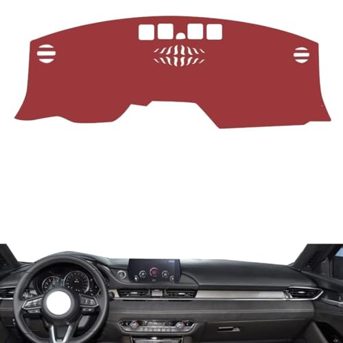 Leather Dash Board Cover mat Compatible with Mazda 6 Atenza（NO HUD） 20-2021，Anti-Slip,Sun Protection Dashboard Cover-red