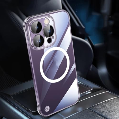 Chargement sans fil iPhone 15 coque magnétique transparente rigide étui de luxe fin
