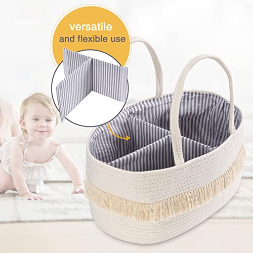 Mbjerry Baby Rope Diaper Caddy Organizer - Nursery Storage Bin Canvas Portable Diaper Storage Basket With Removable Inserts For Changing Table &Car, Newborn Baby Shower Basket #TOP2