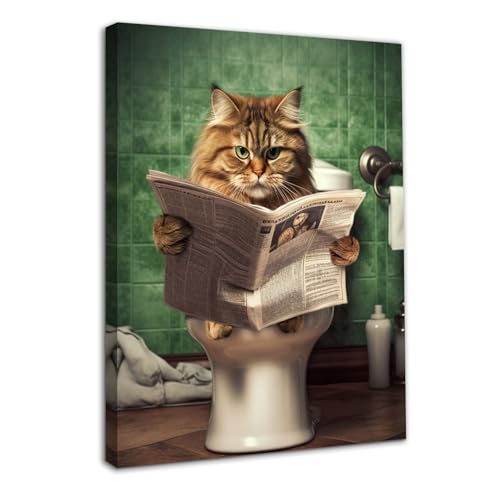 Art mural sur toile de chat amusant pour égayer vos murs de salle de bain vides