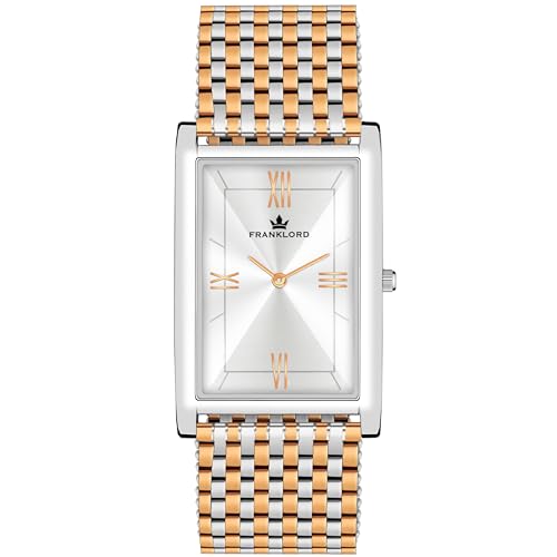 Franklord Vintazh Super Slim Analog Watch for Men Silver Dial Rose 2tone Metal Chain | Wristwatch Premium Stainless Steel Strap (B0CLVJC4DL) Amazon Price History, Amazon Price Tracker